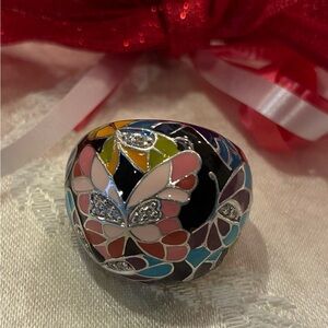 Butterfly Kisses Sterling Silver Chunky Floral Pattern Ring W/ Butterfly Size 8